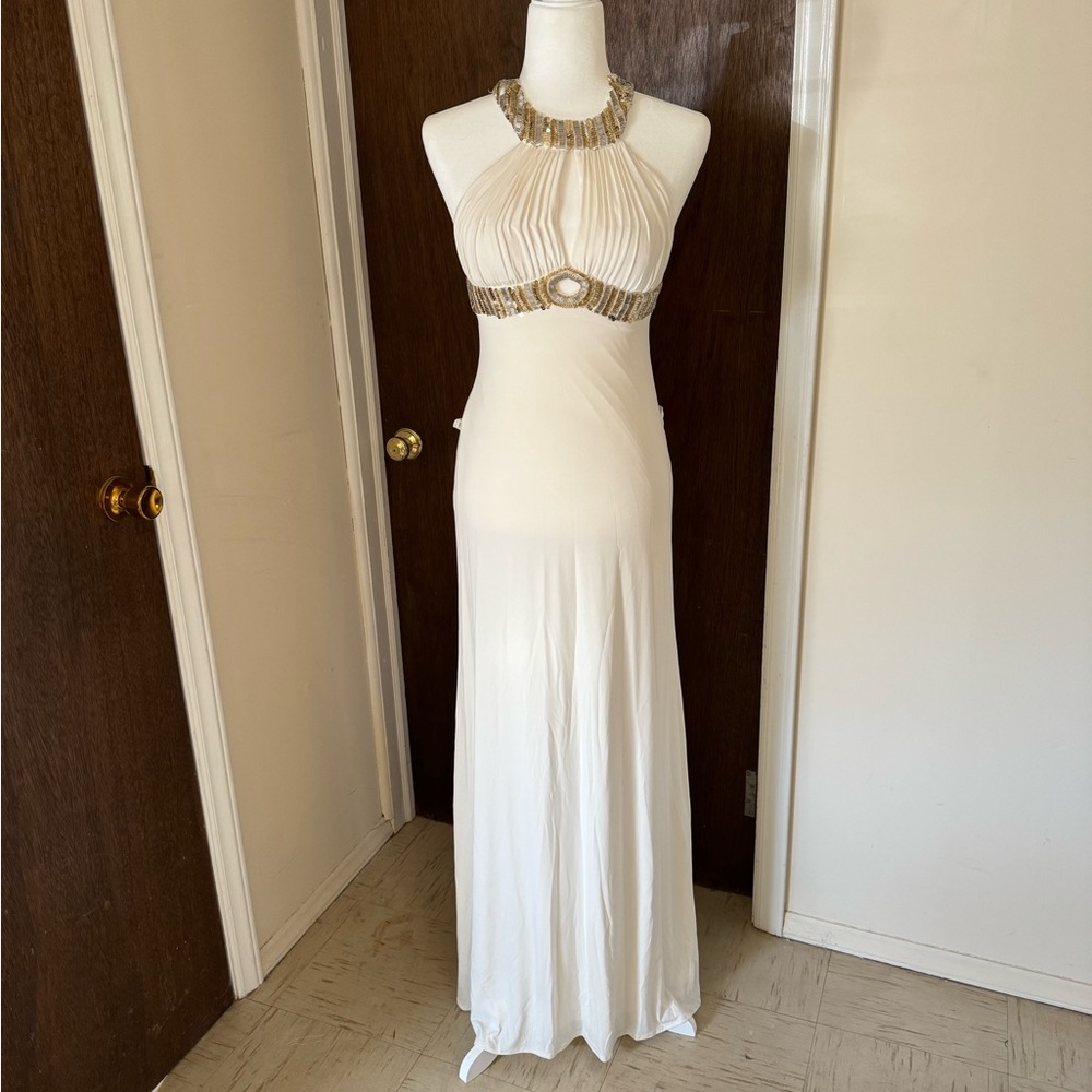 Gorgeous grecian style prom dress with beading